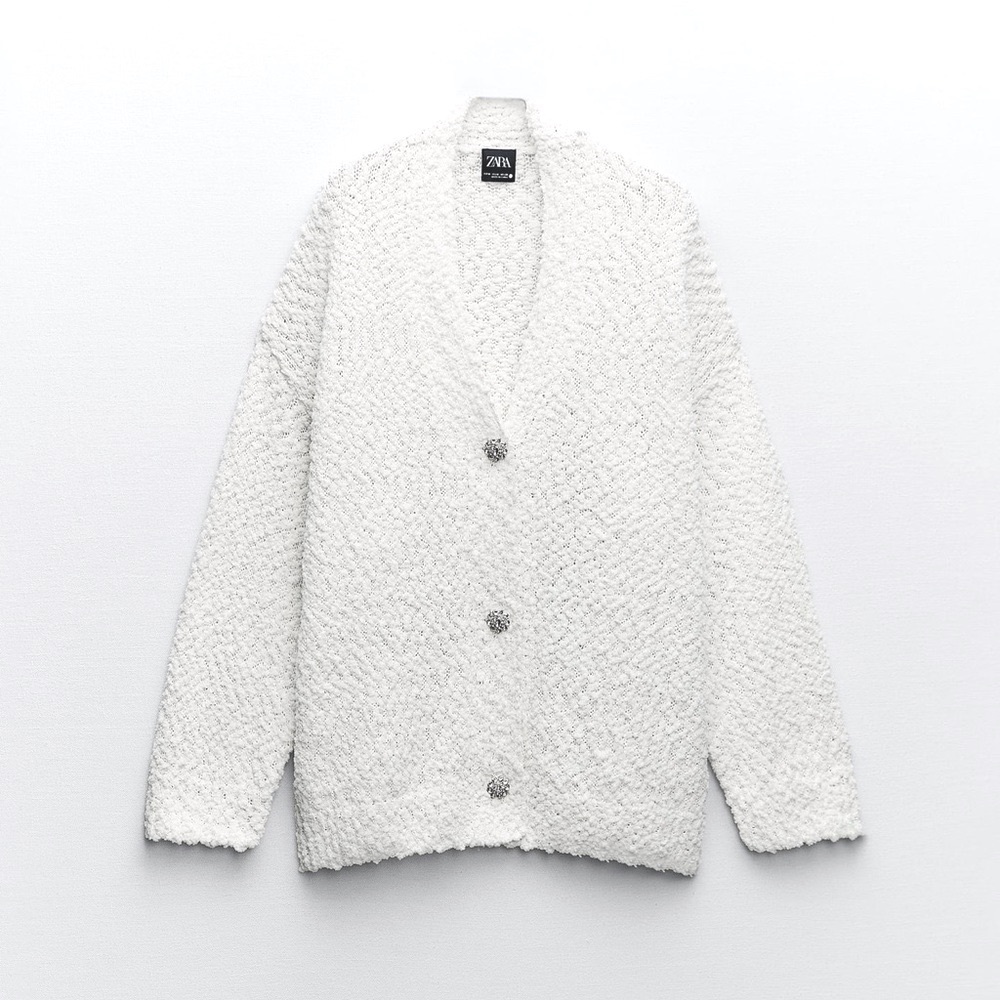 ZARA JEWEL BUTTON CHENILLE CARDIGAN